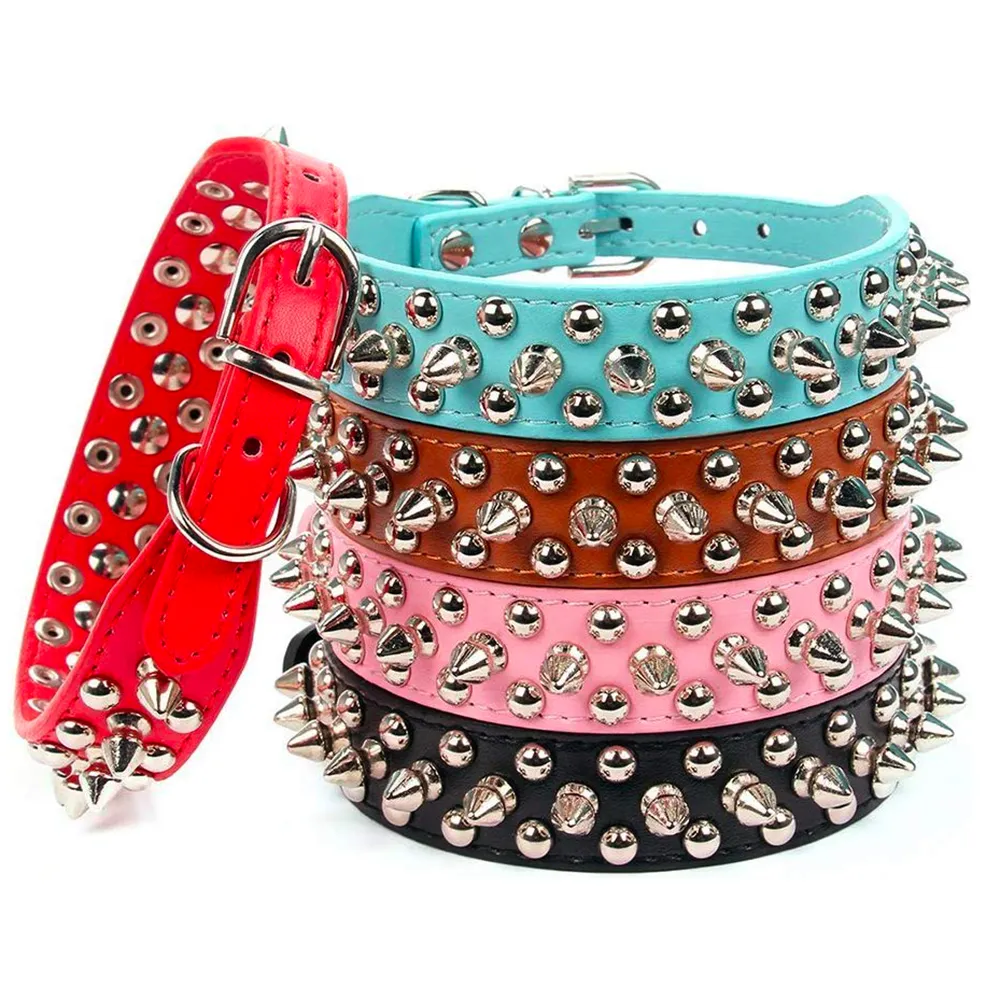 Edgy Faux Leather Metal Studs & Spikes Dog & Cat Pet Collar