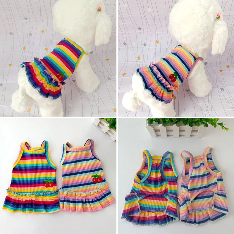 Rainbow Cherry Ribbed Dog & Cat Dress