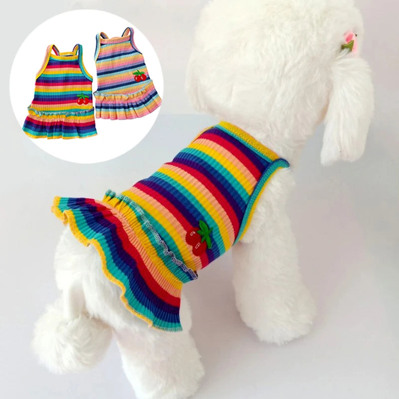 Rainbow Cherry Ribbed Dog & Cat Dress