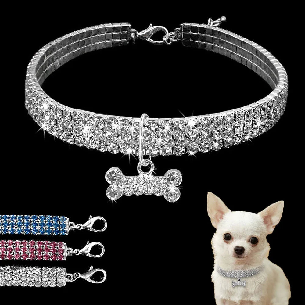 Rhinestone Multi Color Bone Charm Dog & Cat Collar