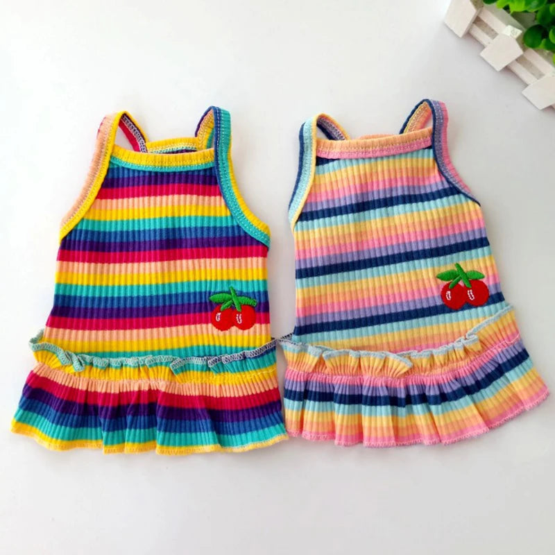 Rainbow Cherry Ribbed Dog & Cat Dress