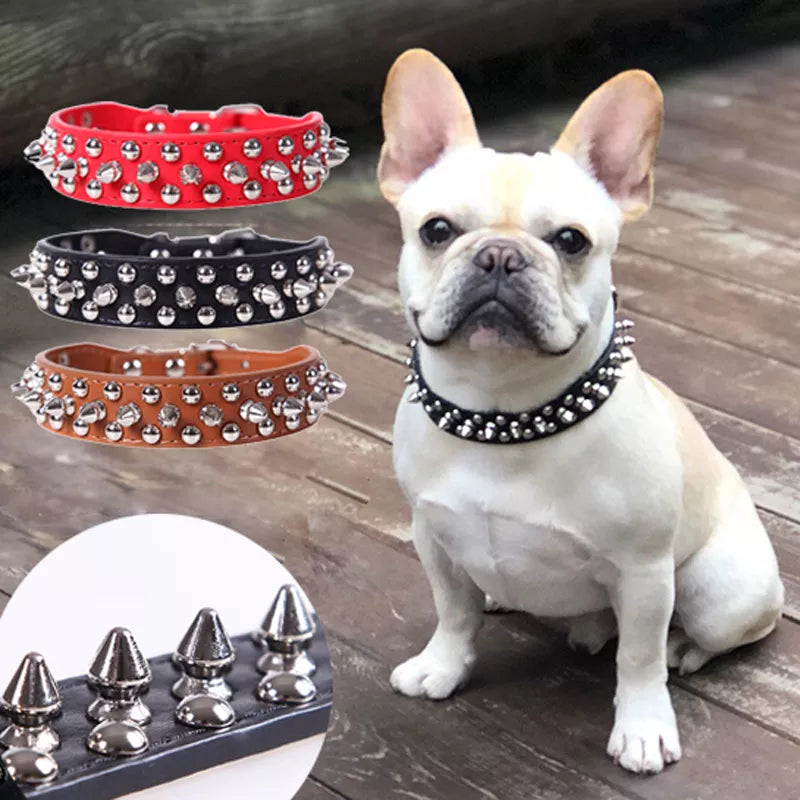 Edgy Faux Leather Metal Studs & Spikes Dog & Cat Pet Collar