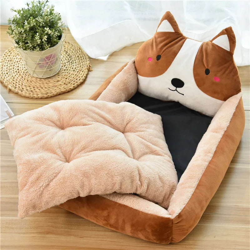 Tufted Plush Velveteen Animal Shaped Dog & Cat Bed