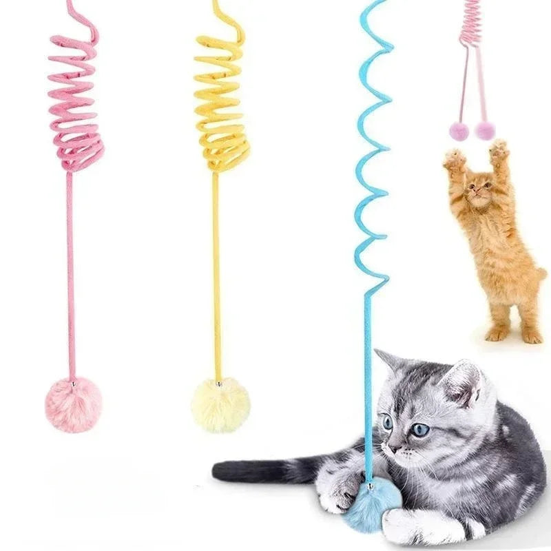 Extending Bouncing Spring Plush Jingle Ball Cat Toy