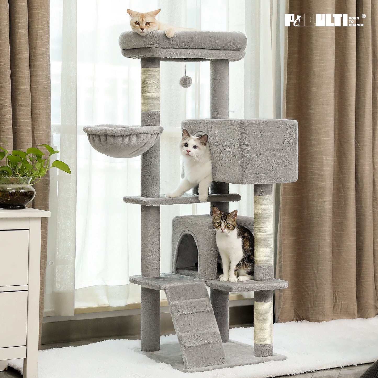 Cat Tree with Toy Cat Tower Condo for Indoor Cats Cat House with Padded Plush Perch Cozy Hammock and Sisal Scratching Posts