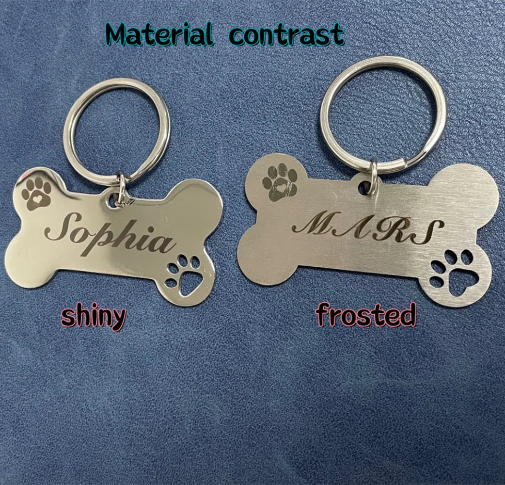 Custom Gold & Silver Bone Shaped Multi Metal Stainless Steel Cat & Dog Name Tag Pendant