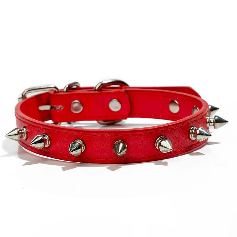 Metal Spiked Faux Multi Colored Leather Dog & Cat Collar With Leash