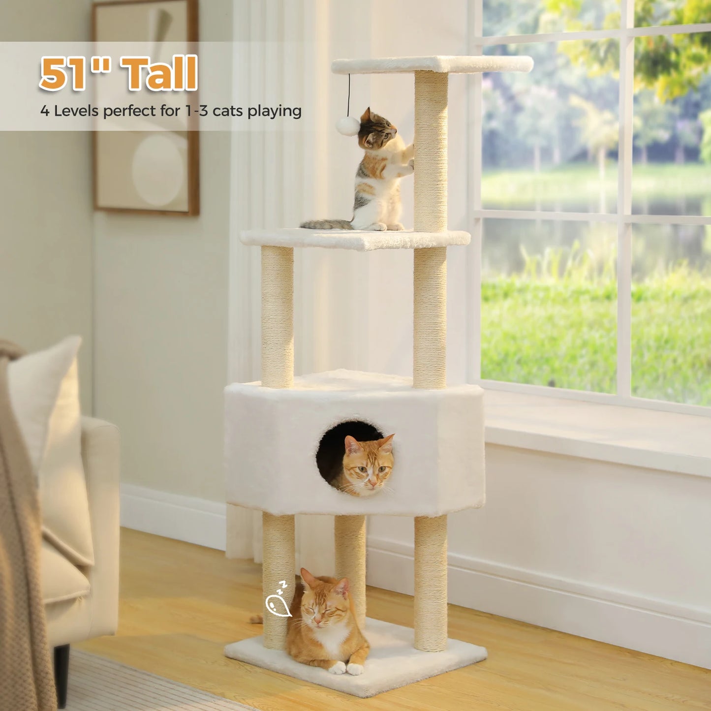 Cat Tree with Toy Cat Tower Condo for Indoor Cats Cat House with Padded Plush Perch Cozy Hammock and Sisal Scratching Posts