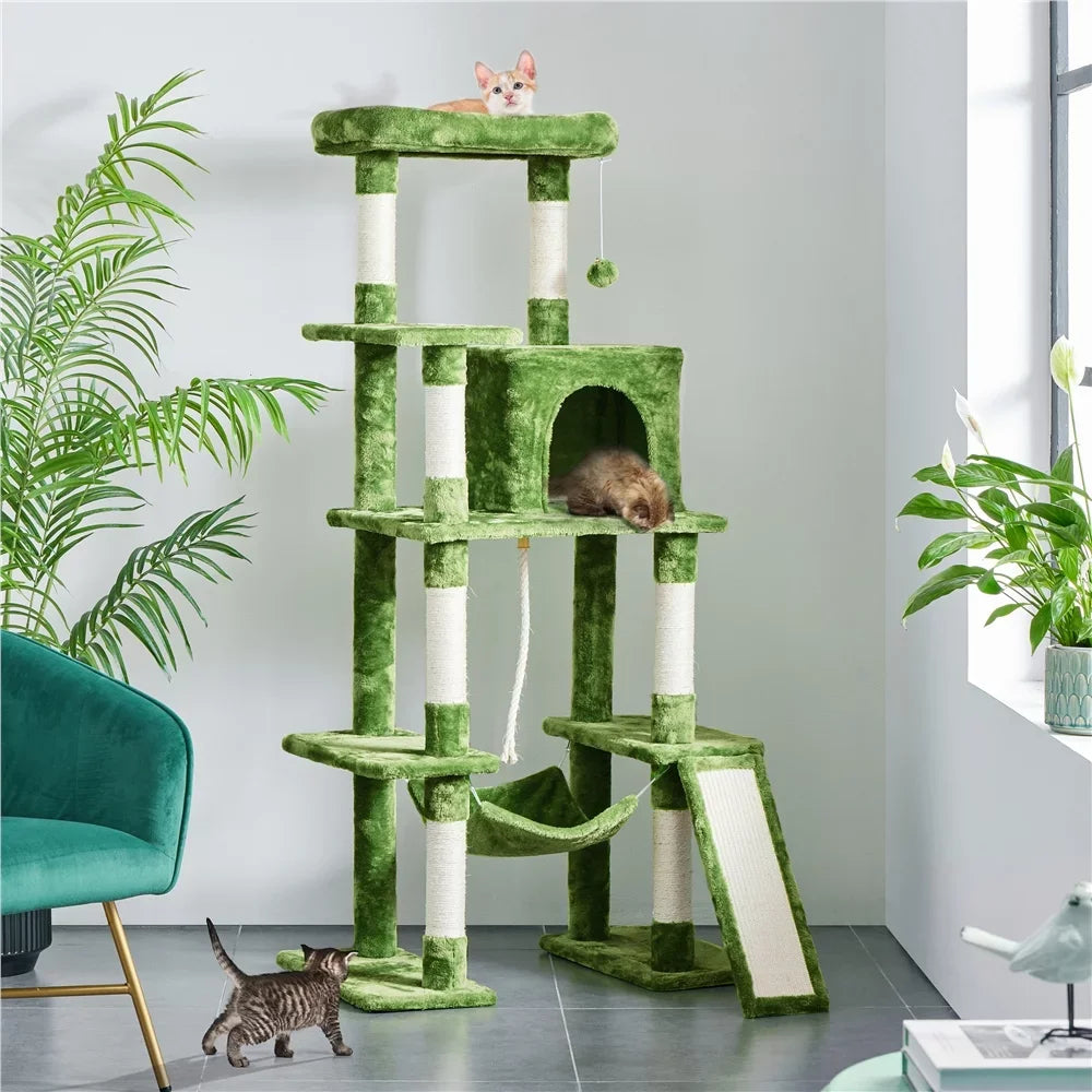 Large 4 Tier Green Cat Tower