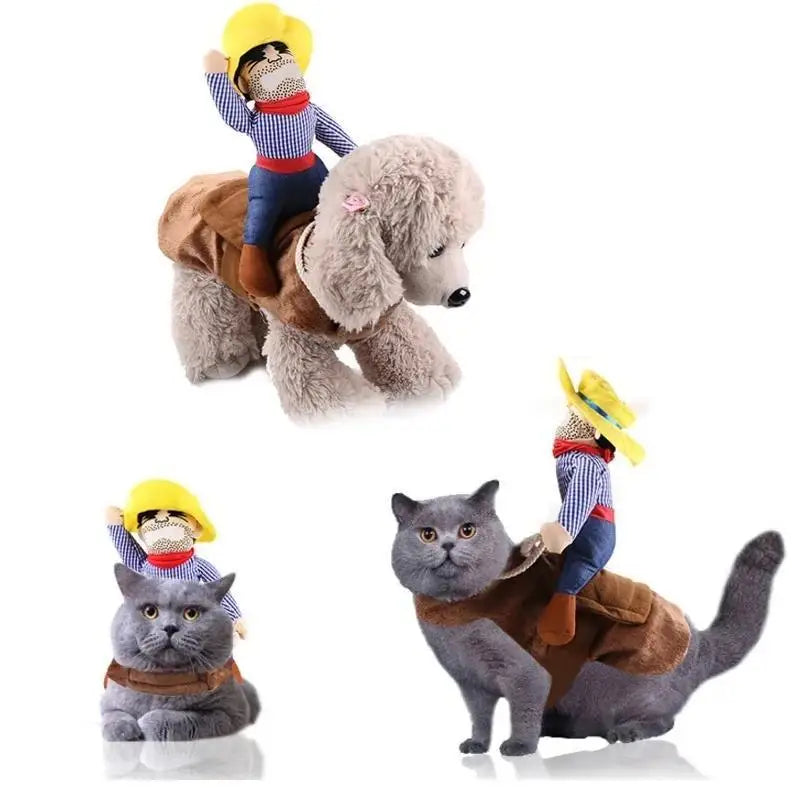 Dog Cowboy Rider Costume Pet Cosplay Outfit With Hat Puppy Halloween Christmas Festival Party Dress Up Funny Accessory