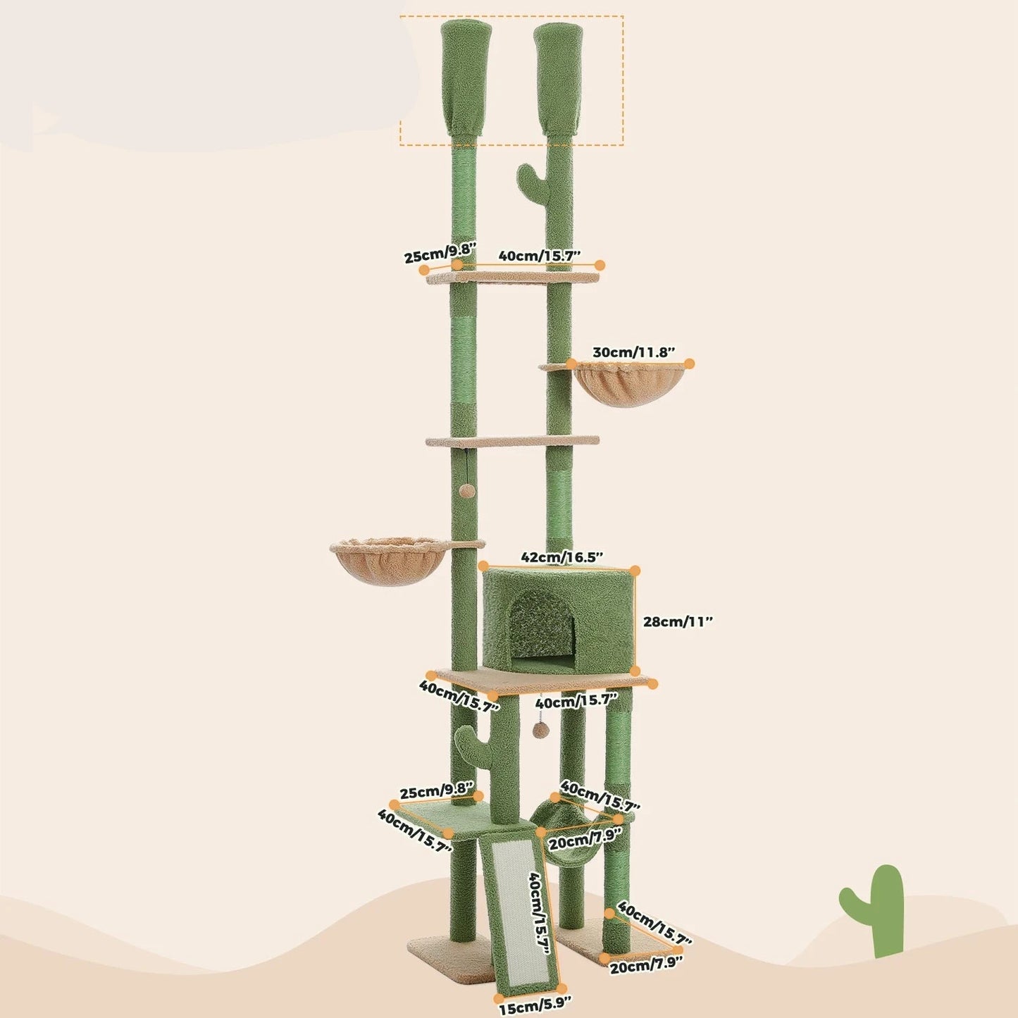 Adjustable Cactus Shaped 4 Tier Cat Tower