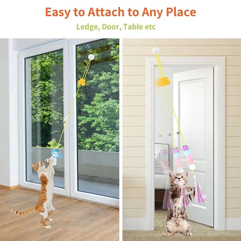 Door Mounted Elastic Rope Feather Plush Cat Toy