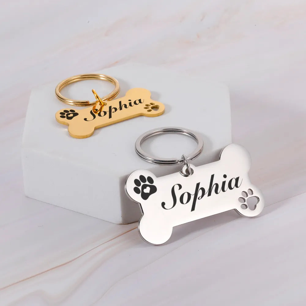 Custom Gold & Silver Bone Shaped Multi Metal Stainless Steel Cat & Dog Name Tag Pendant