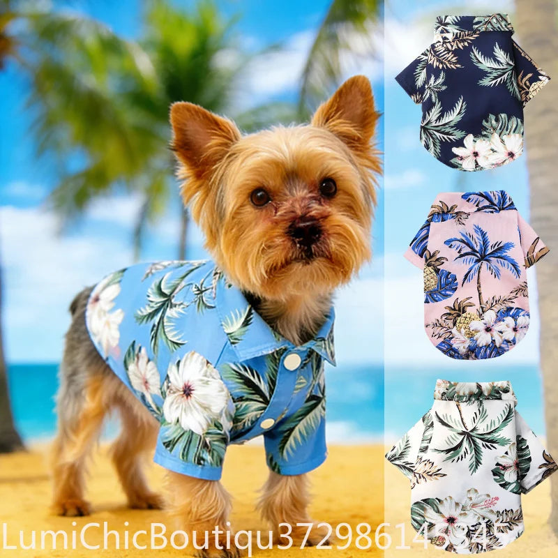 Hawaiian Beach Style Summer Dog Shirt Light‑Breathable Pet Clothes For Small Medium Puppy Dogs Cats Fit For Pug French Bulldog Vacation Outdoor Pet Apparel Supply