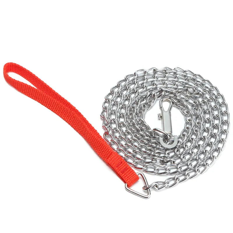 Long 170cm Stainless Steel Chain Red Handle Dog & Cat Pet Leash