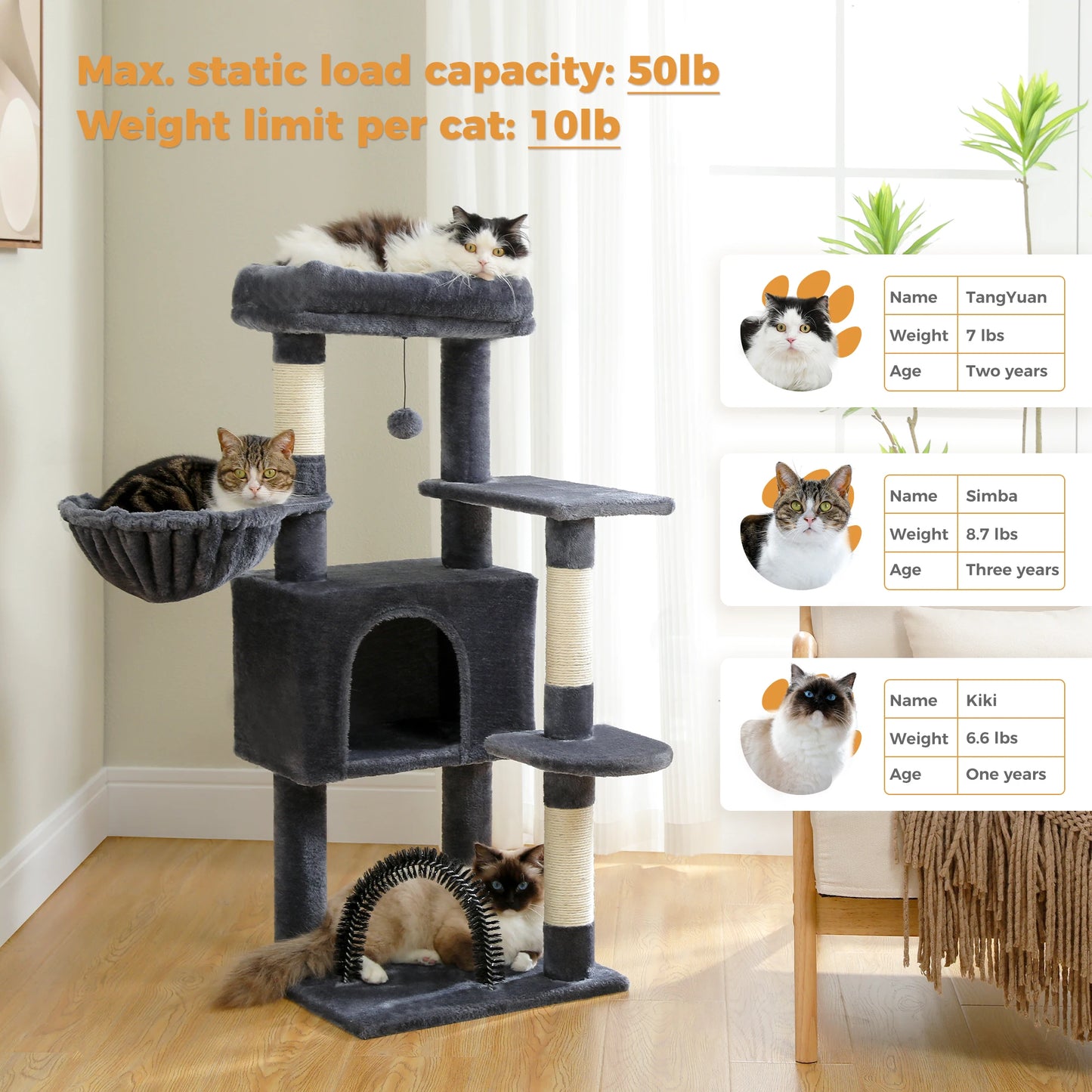 Cat Tree with Toy Cat Tower Condo for Indoor Cats Cat House with Padded Plush Perch Cozy Hammock and Sisal Scratching Posts