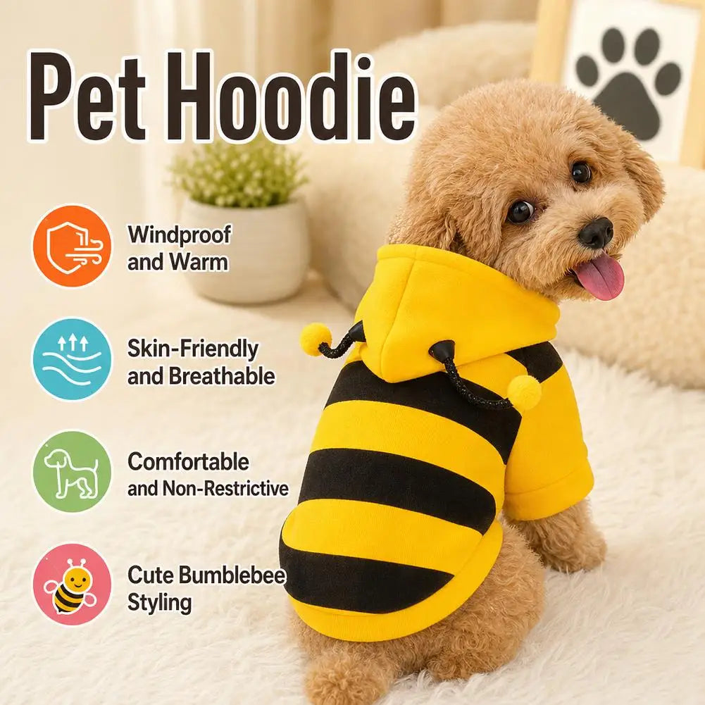 Bee Pet Puppy Coat Apparel Outfit Dog Hoodies Winter Warm Cat Cosplay Costume Holiday Outfit for Small Medium Dogs & Cats