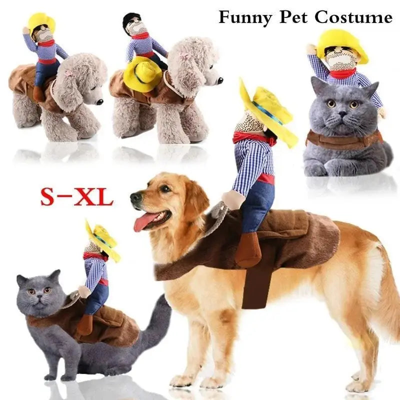 Dog Cowboy Rider Costume Pet Cosplay Outfit With Hat Puppy Halloween Christmas Festival Party Dress Up Funny Accessory