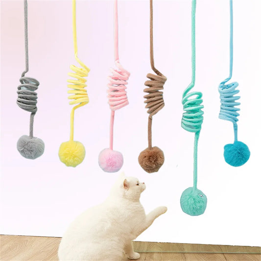 Sticker Mounted Hanging Plush Spring Ball Cat Toy