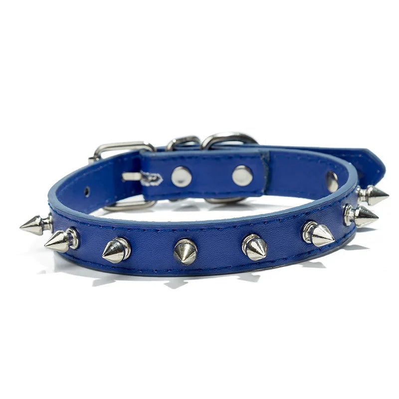 Metal Spiked Faux Multi Colored Leather Dog & Cat Collar With Leash