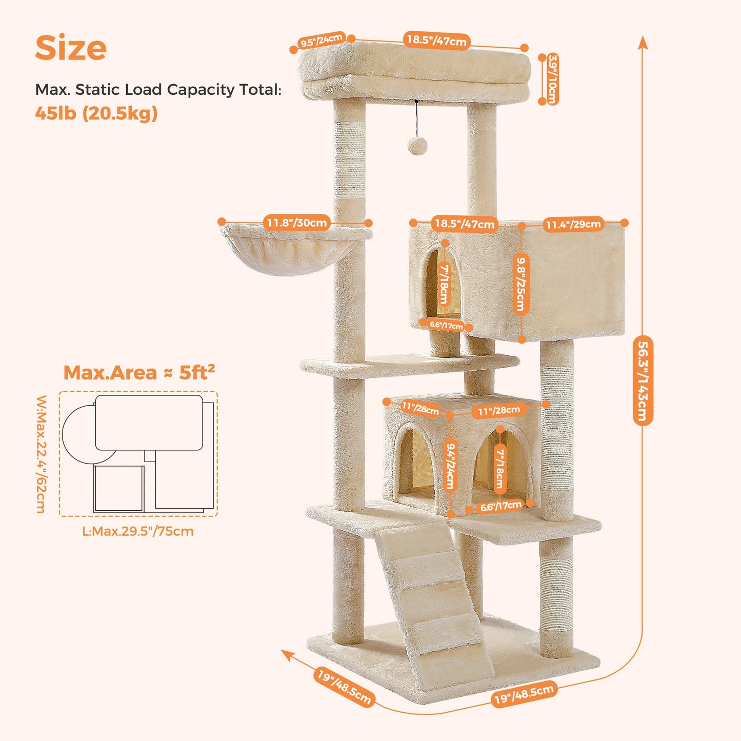 Cat Tree with Toy Cat Tower Condo for Indoor Cats Cat House with Padded Plush Perch Cozy Hammock and Sisal Scratching Posts