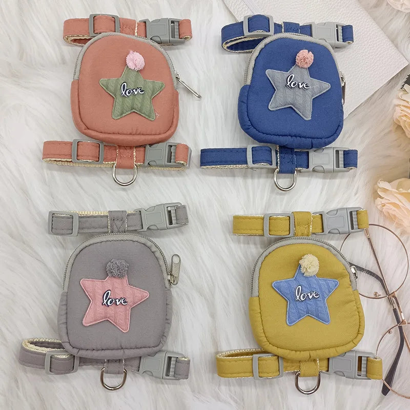 Star Backpack Multi Colored Dog & Cat Pet Harness With Leash