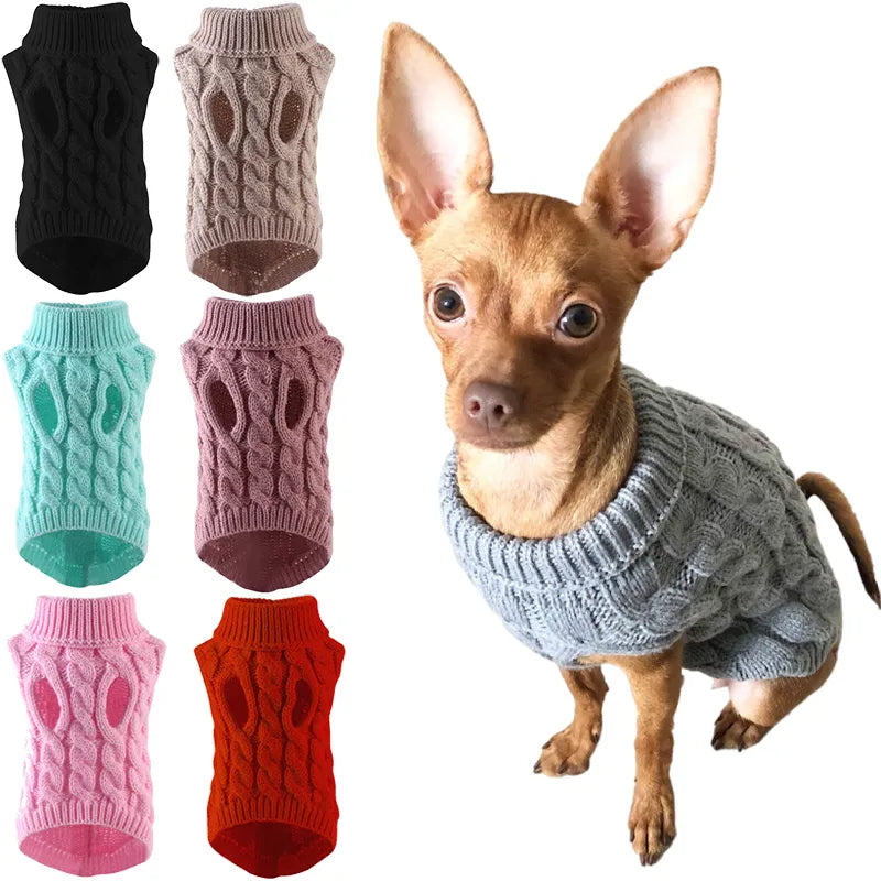 Wool Pattern Knitted Turtleneck Dog & Cat Multi Color Sweater