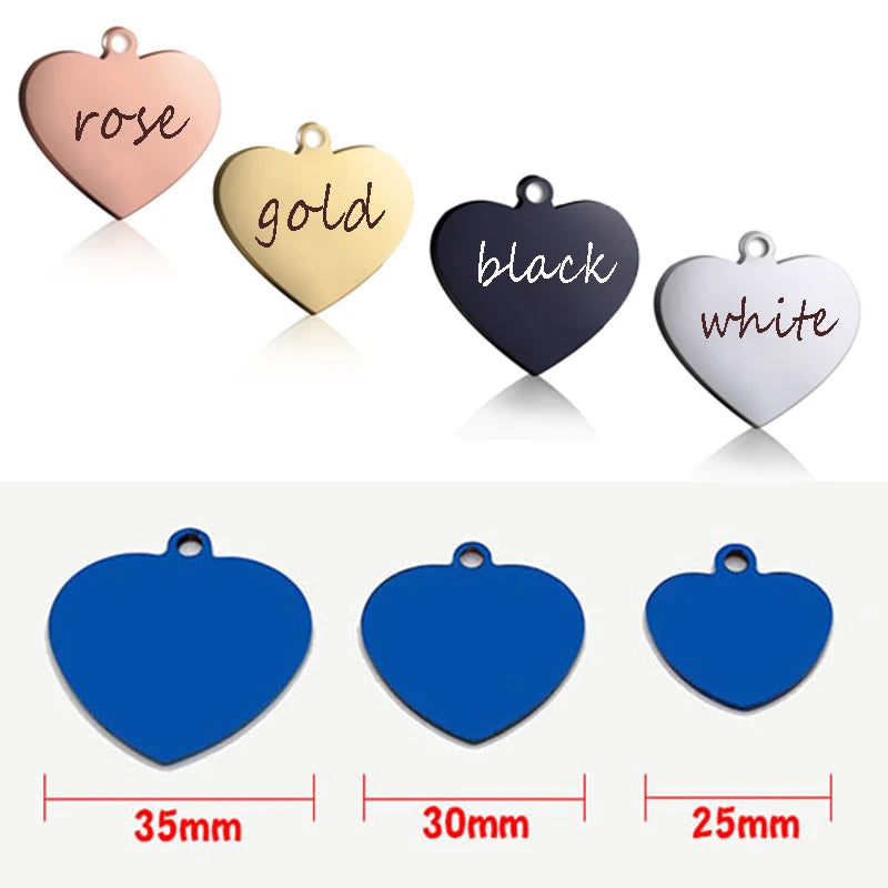 Custom Engraved Heart Shaped Stainless Steel Dog & Cat Name Tag Collar Charm