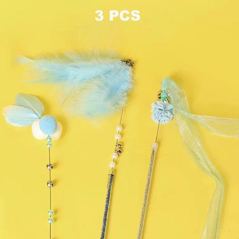 Pastel Shiny Feather String Dangling Cat Toy Play Set