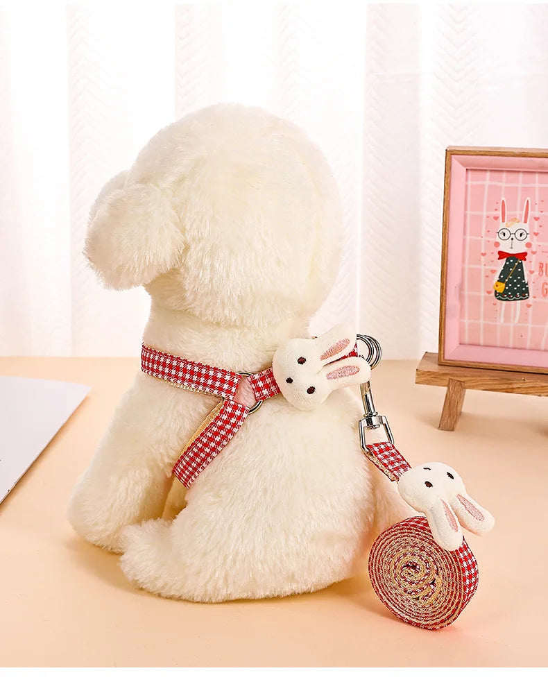 Soft Pastel Plaid Bunny Decor Dog & Cat Harness With Leash