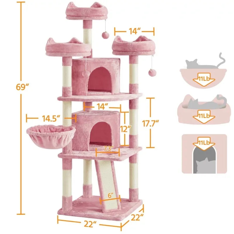 Pink 4 Tier 69" Cushioned Cat Condo Tower