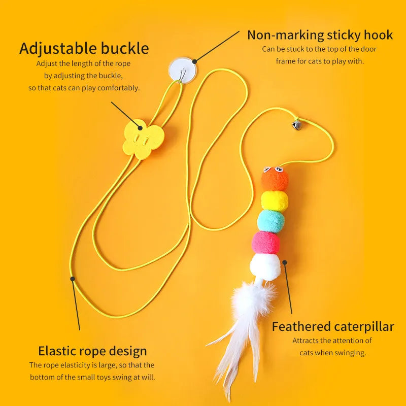 Door Mounted Elastic Rope Feather Plush Cat Toy