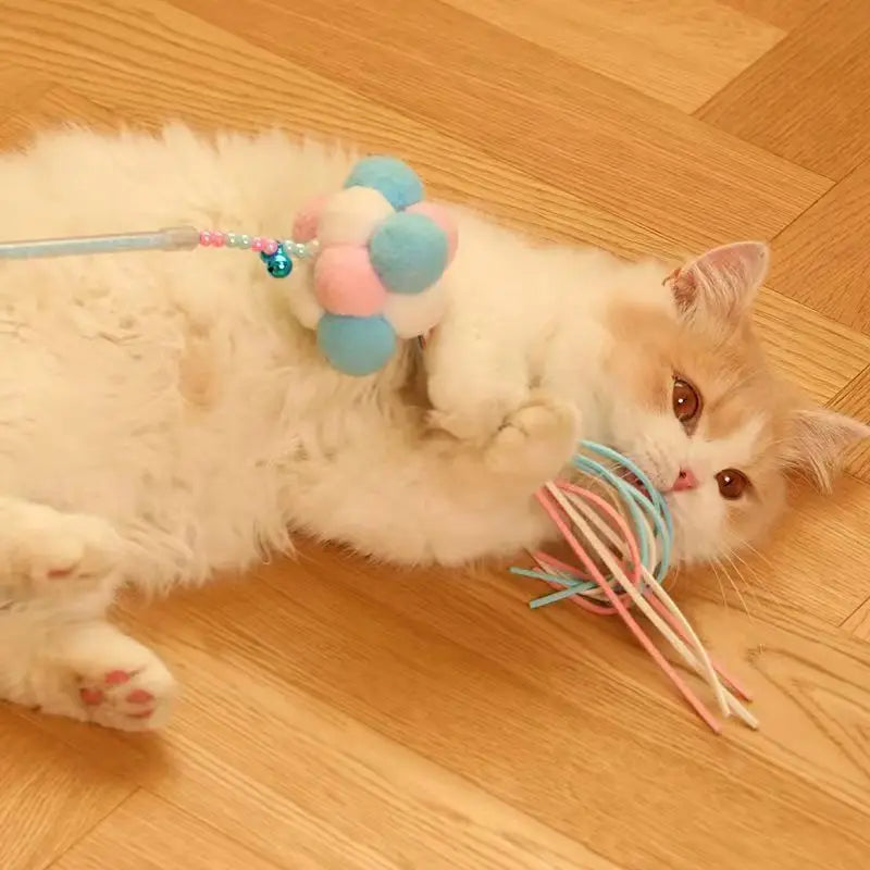 Pastel Shiny Feather String Dangling Cat Toy Play Set