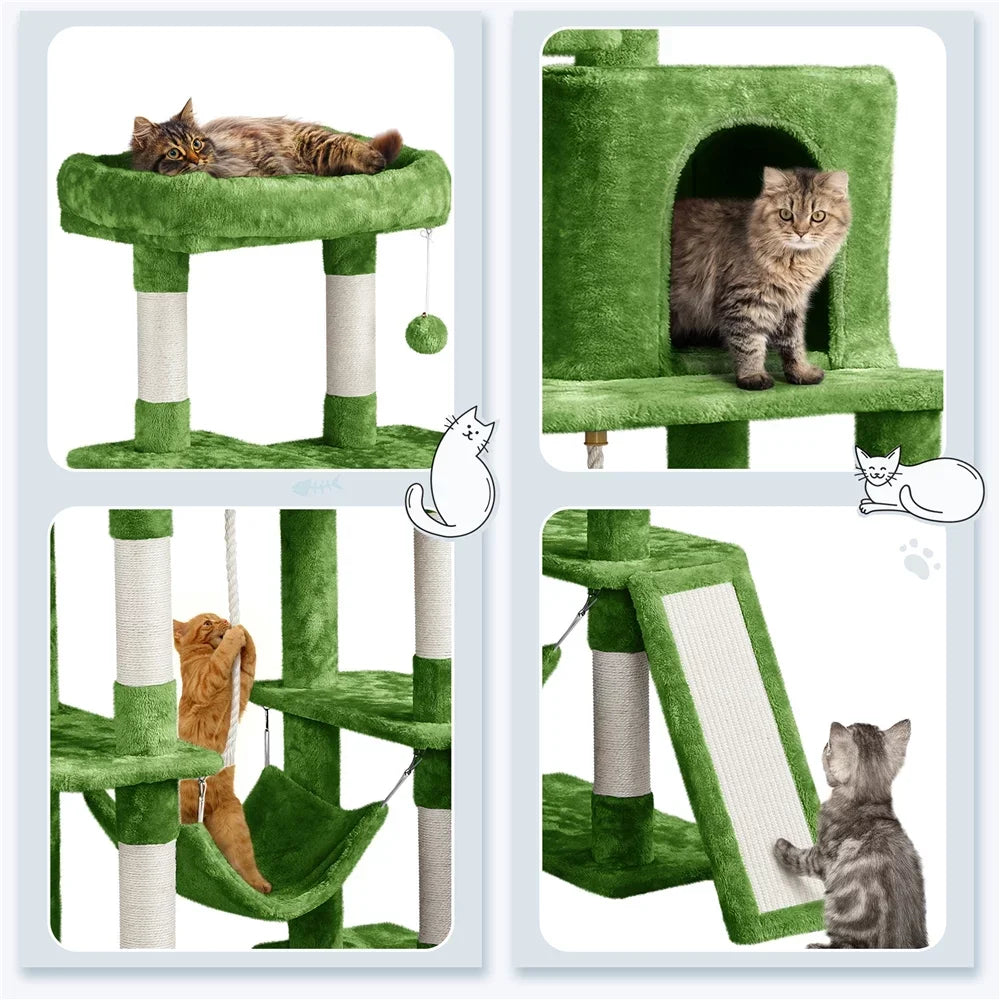 Large 4 Tier Green Cat Tower