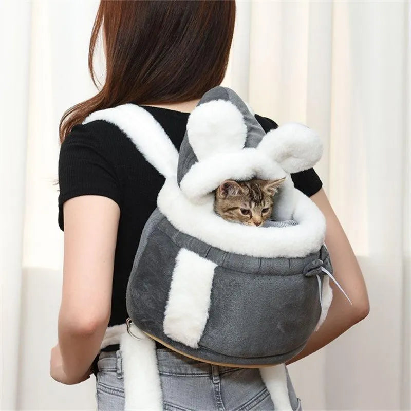 Soft Cotton Plush Bear Ears Cat Carrier Backpack