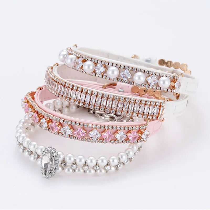 Pearl & Rhinestone Luxury Fancy Dog & Cat Pet Collar