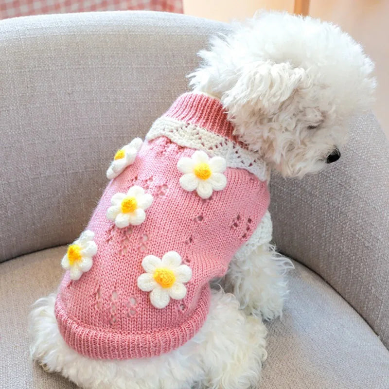 Dog Cute Sweater Warm Pet Sweater Knitted Flowers Blossoming Dog Sweaters For Dogs