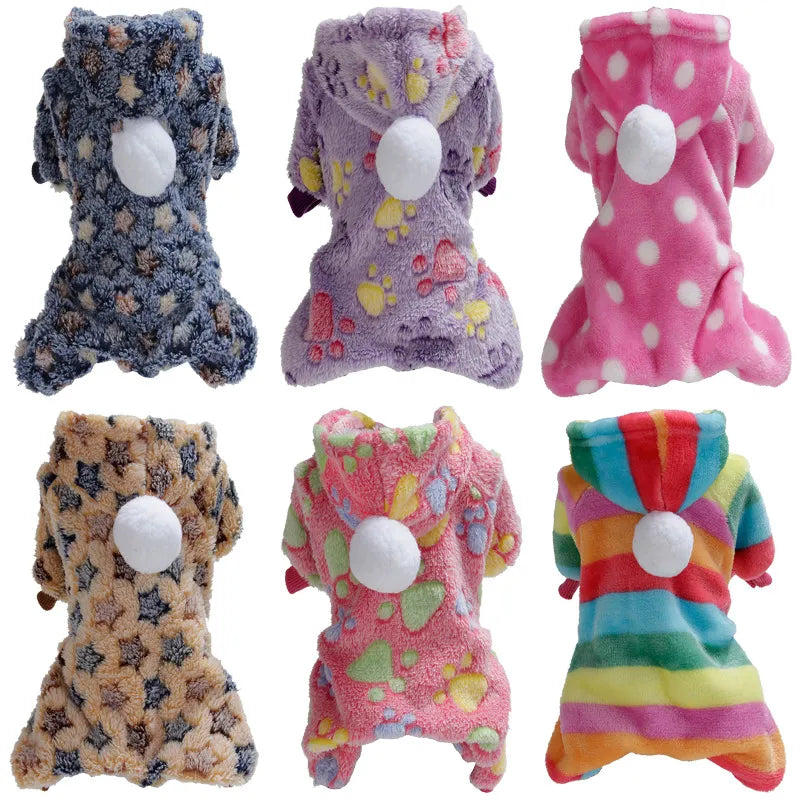 Fleece Flannel Winter Plush Ball Dog & Cat Pajama Hoodie