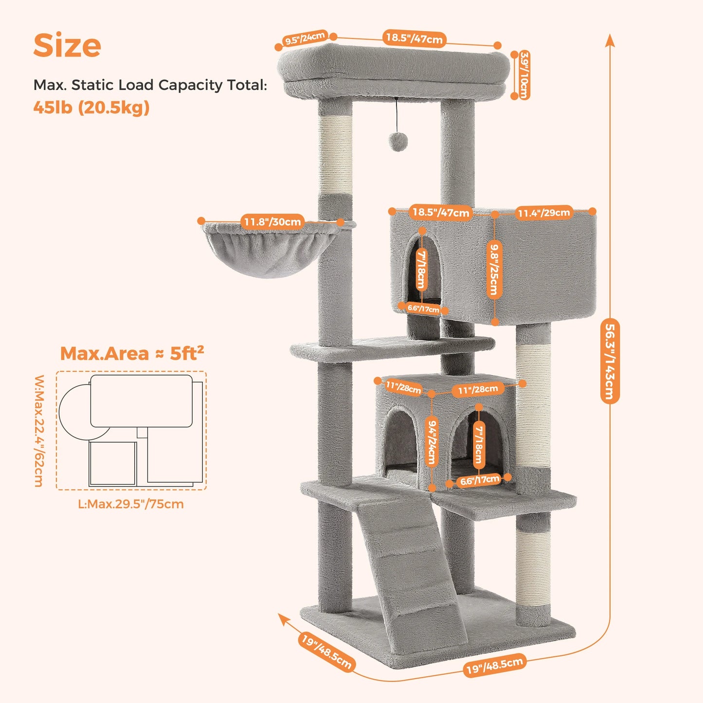 Cat Tree with Toy Cat Tower Condo for Indoor Cats Cat House with Padded Plush Perch Cozy Hammock and Sisal Scratching Posts