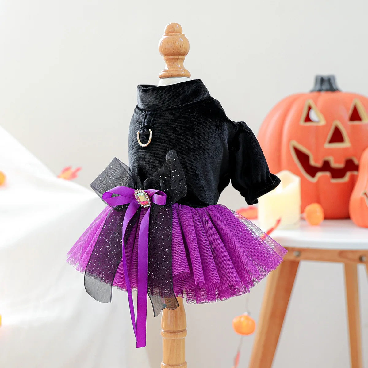 2025 Halloween Pet Costumes – Witch Bride Dress with Pumpkin & Skull Design for Dogs & Cats  – Elegant Lace Dress Gothic Pirate