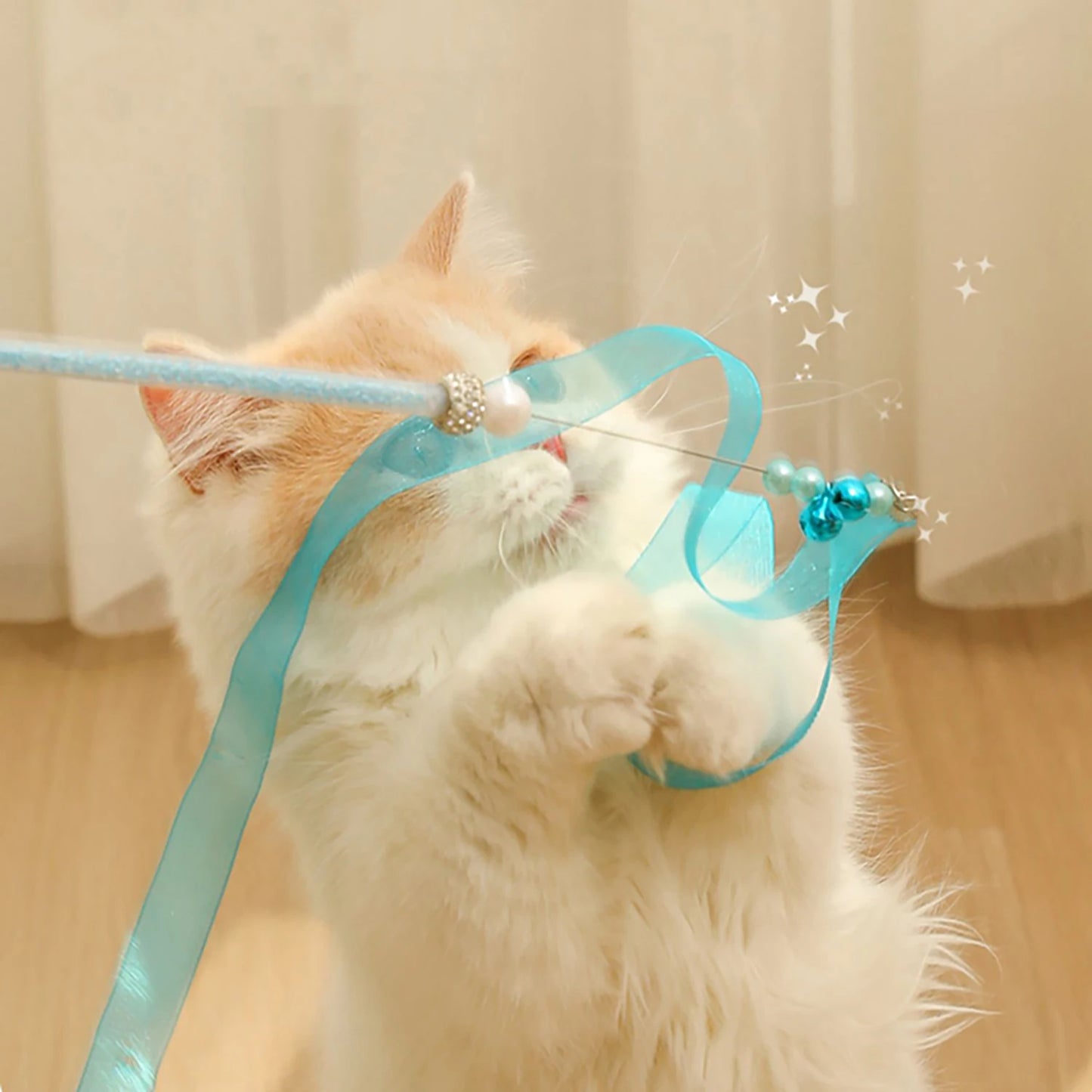 Pastel Shiny Feather String Dangling Cat Toy Play Set