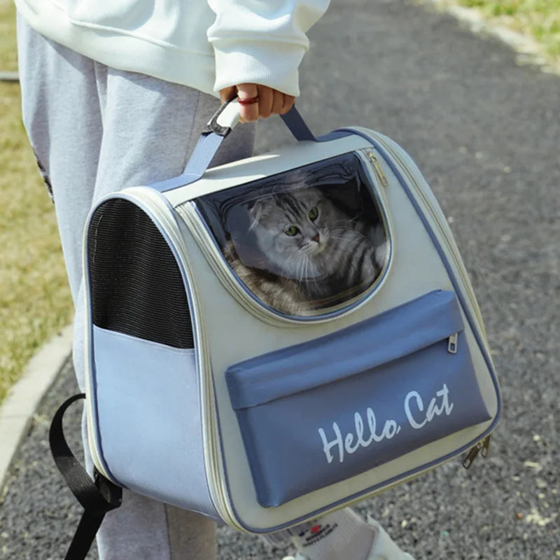 Pastel Hello Cat Mesh Window Cat Carrier Backpack