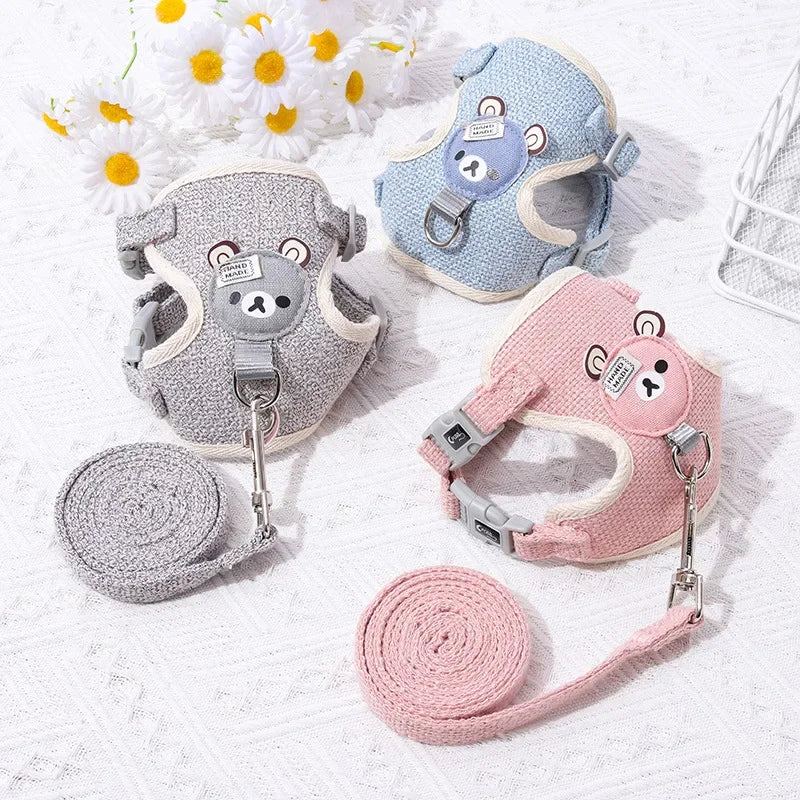 Rilakkuma Bear Sturdy Cat & Dog Pastel Harness With Leash