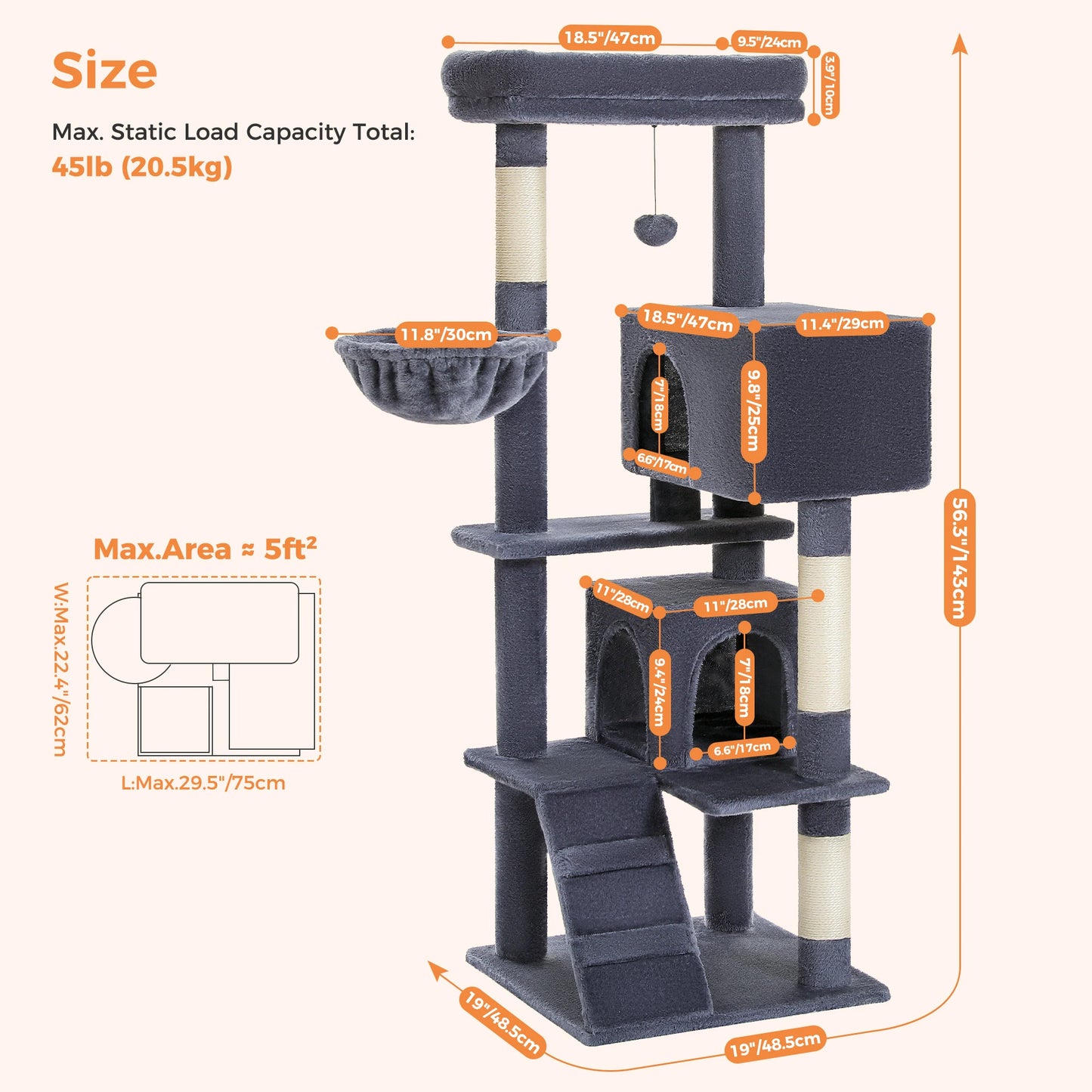 Cat Tree with Toy Cat Tower Condo for Indoor Cats Cat House with Padded Plush Perch Cozy Hammock and Sisal Scratching Posts