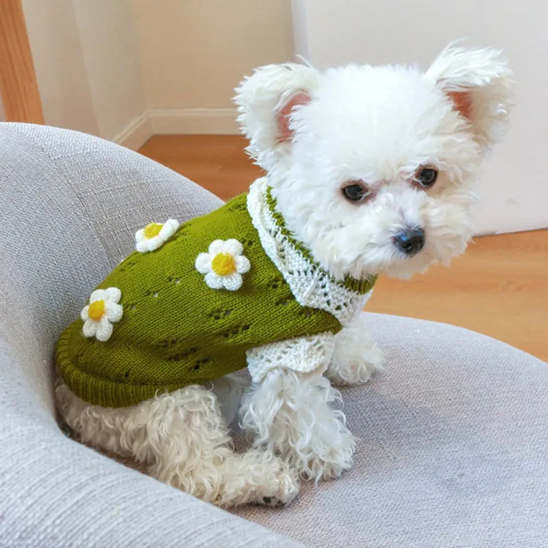 Dog Cute Sweater Warm Pet Sweater Knitted Flowers Blossoming Dog Sweaters For Dogs