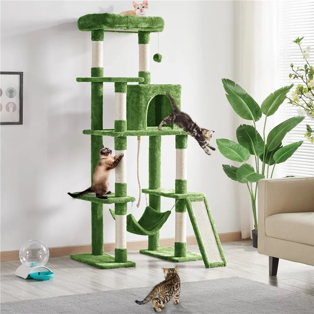 Large 4 Tier Green Cat Tower