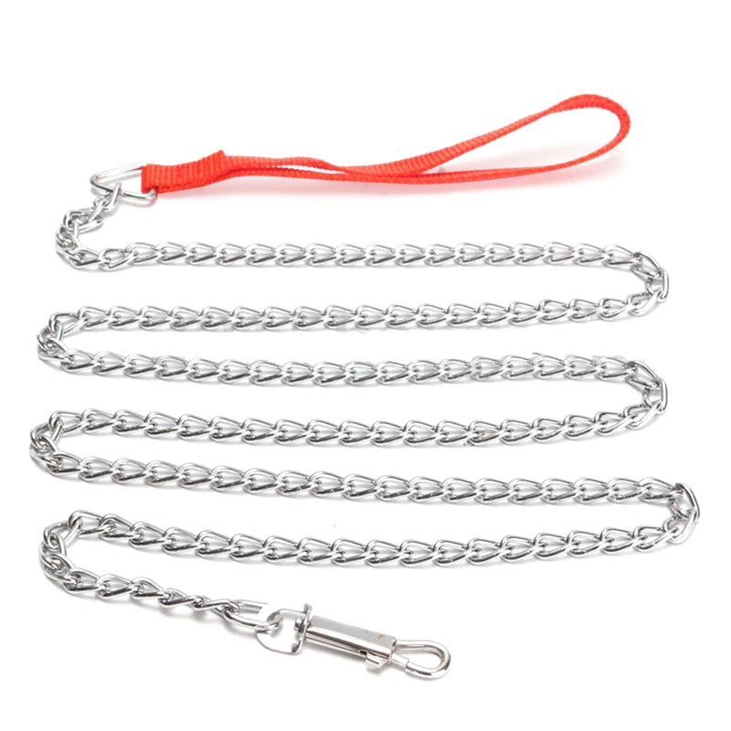 Long 170cm Stainless Steel Chain Red Handle Dog & Cat Pet Leash