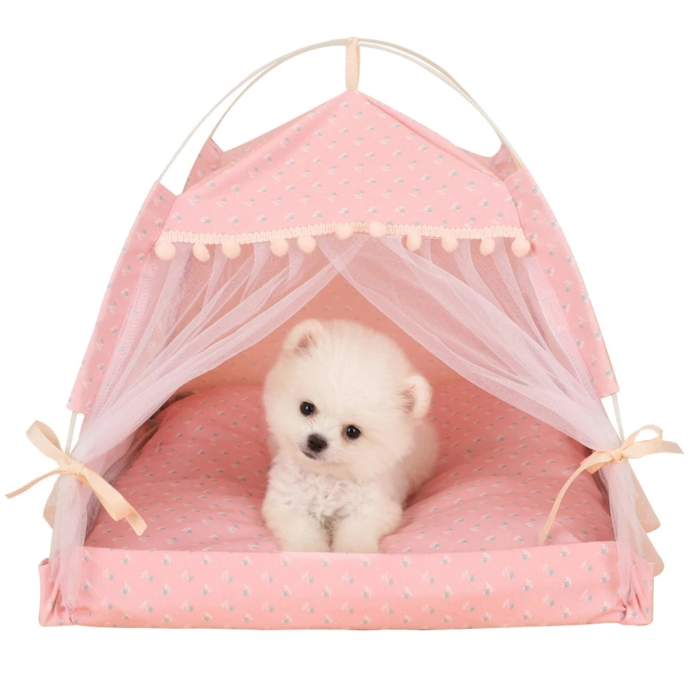 Pink Lace Sheer Curtains Dog/ Cat Princess Tent