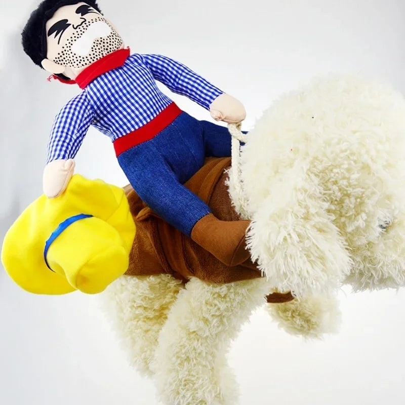 Dog Cowboy Rider Costume Pet Cosplay Outfit With Hat Puppy Halloween Christmas Festival Party Dress Up Funny Accessory