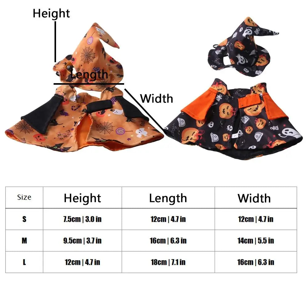 Pumpkin Theme Printed Pet Wizard Cap Cloak Stand-collar Comfortable Halloween Puppy Clothes Soft Breathable Adjustable Fit